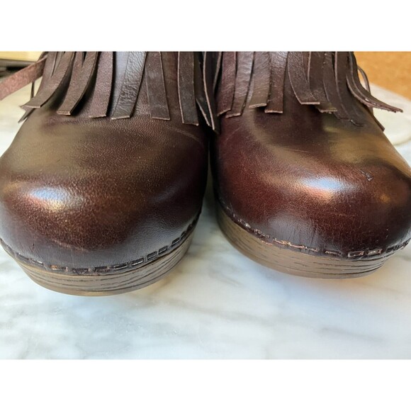 Dansko Brown Leather Mules with Fringe - Picture 7 of 10